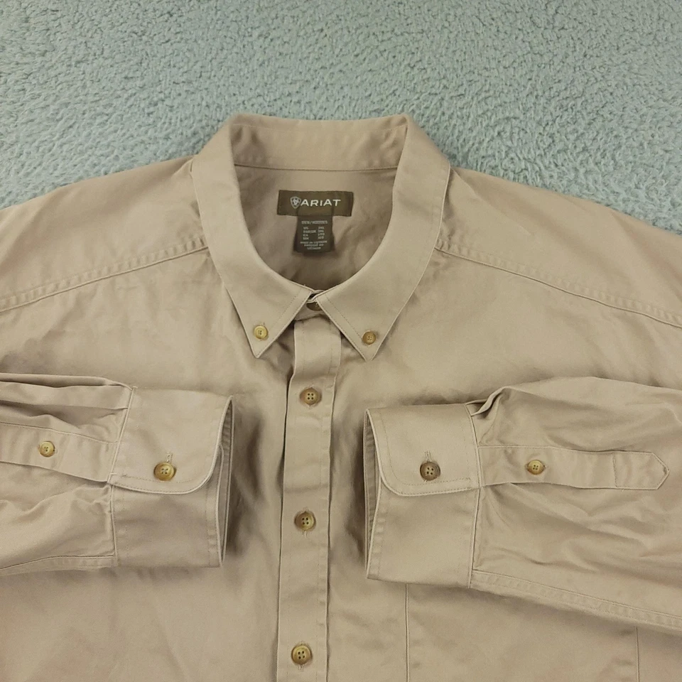 Ariat Shirt Mens 3XL Tan Solid Twill Classic Button Front Long Sleeve Cotton - Image 2 of 4