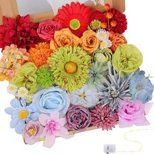 Artificial Flowers Combo Box Fake Silk Rainbow Colorful Bulk Giant Arrangement