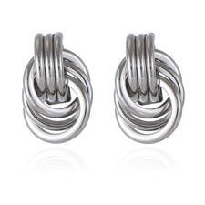 Silver Statement Geometric Earrings for Women Chunky Gold Knot Link Drop Dangle