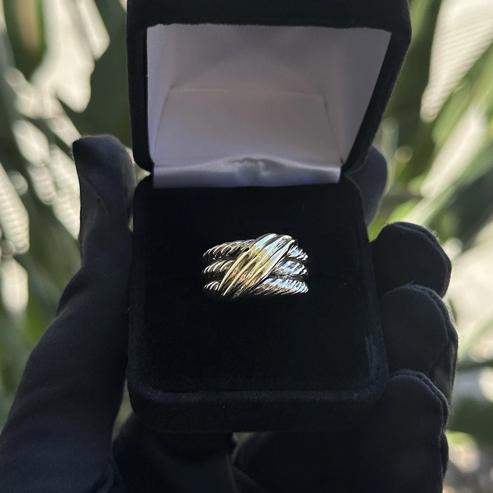 Кольцо David Yurman Cable Collection двухцветное желтое золото 14 карат / 925 пробы