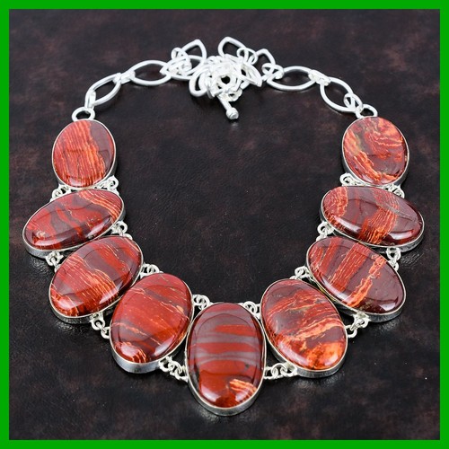 Sisters Day Deal Natural Red Snakeskin Jasper Sterling Silver New Chain Necklace - Picture 3 of 7
