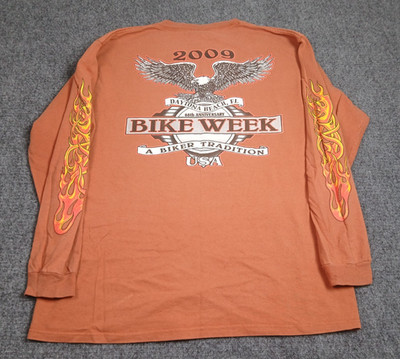Daytona Bike Week Flames Long Sleeve Mens T Shirt Size Large Orange 2009 Eagle