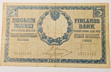 Finnland * 5 Markkaa * 1909 * Banknote - Republik * mit Wasserzeichen * Nr 20...
