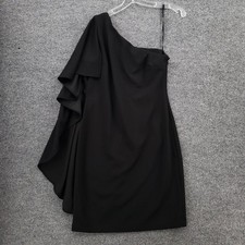Calvin Klein Womens Black One Shoulder Scuba Crepe Sheath Dress Ruffle 6 Solid