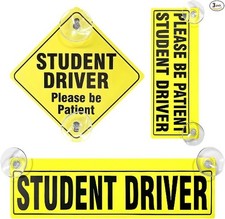 Removable Reusable New Driver Sticker with Suction Cups, 3-Piece Student Driver