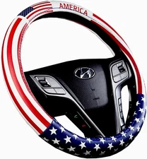 Dotesy Leather Auto Steering Wheel Cover, Fashion Flag Style American 