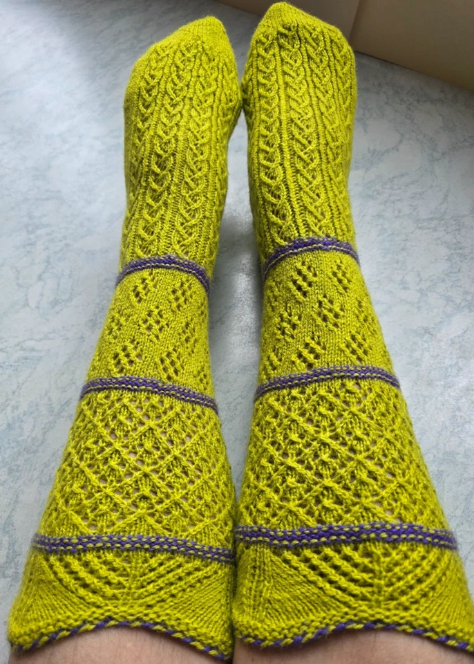 Lace Socks Women Handmade Green Unique 100 %  Natural Pretty Long Gift Cozy Boho - Image 2 of 4