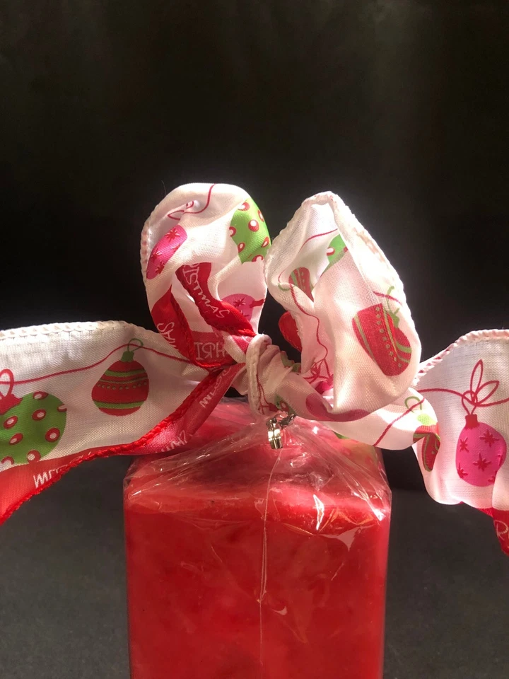 Vintage Red 6"x3" Rectangle Candle-NEW-Never used-w French Wired Ribbon - Image 2 of 3