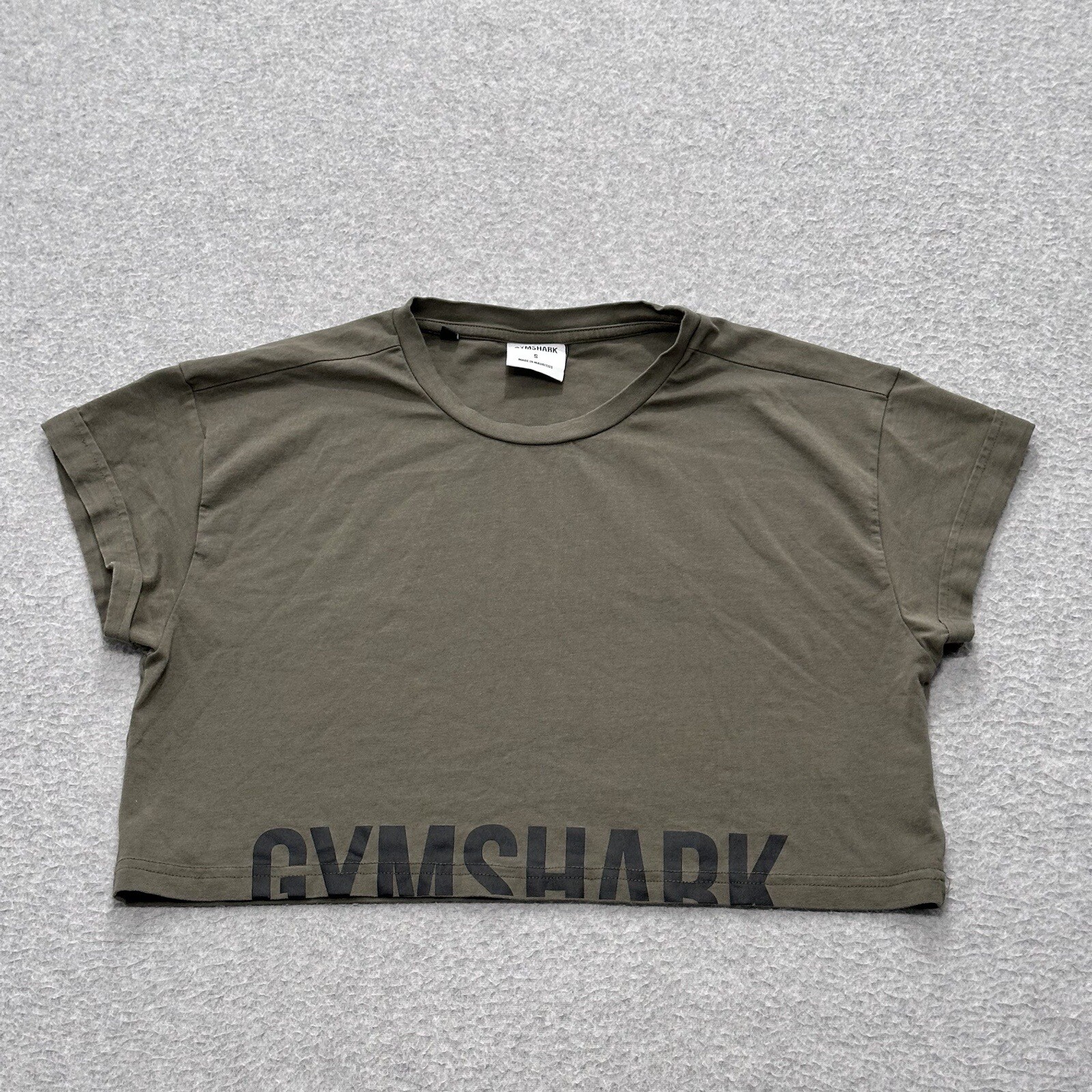 Gymshark Women's Olive Fraction Crop Top Short Sleeve Shirt Size S