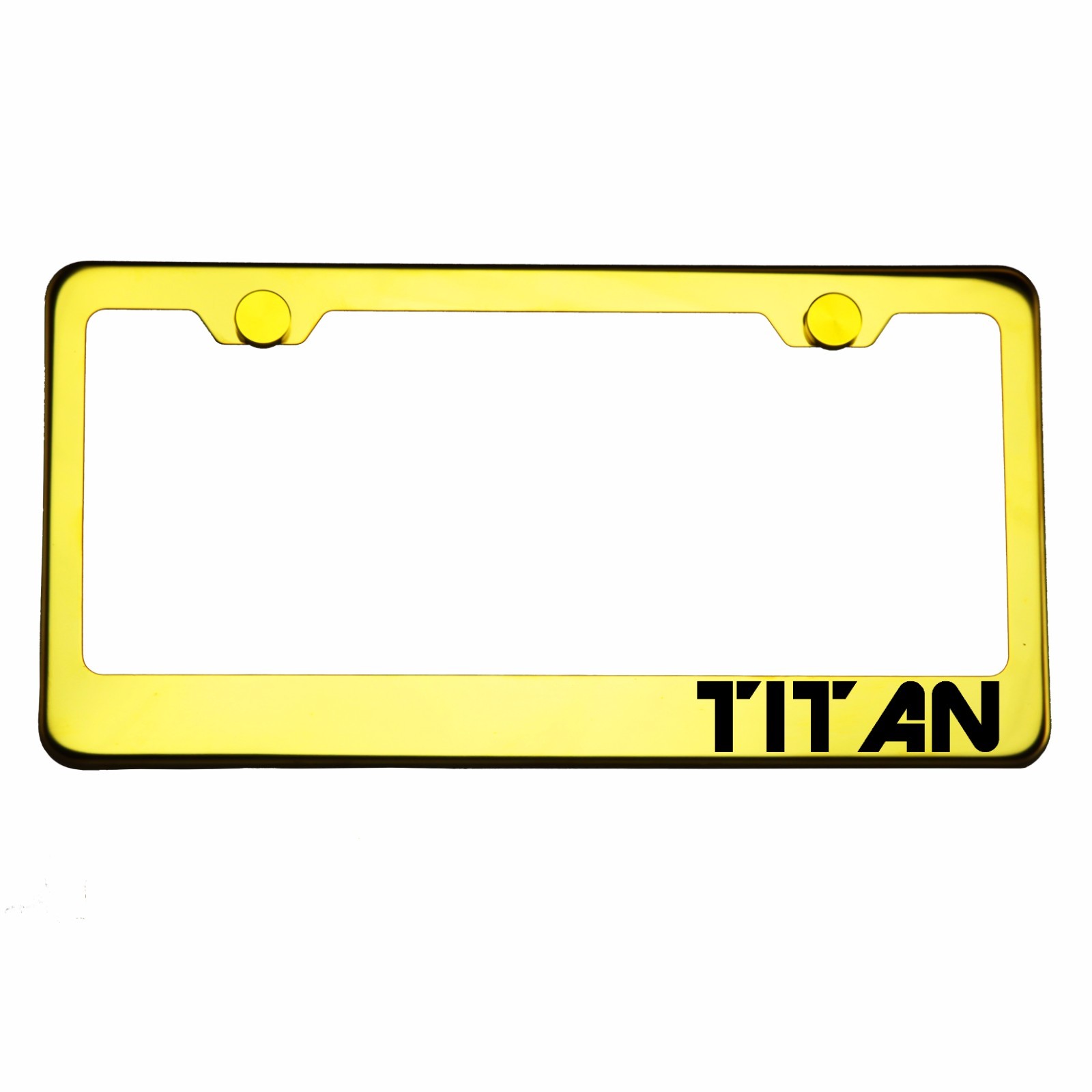 Gold Chrome License Plate Frame TITAN Laser Engraved Metal Screw Cap