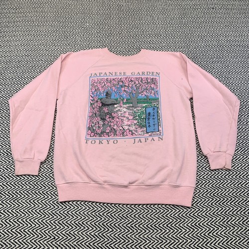 Vintage 1990 MENS MEDIUM Japanese Garden Tokyo Japan Pink Sweatshirt Crewneck
