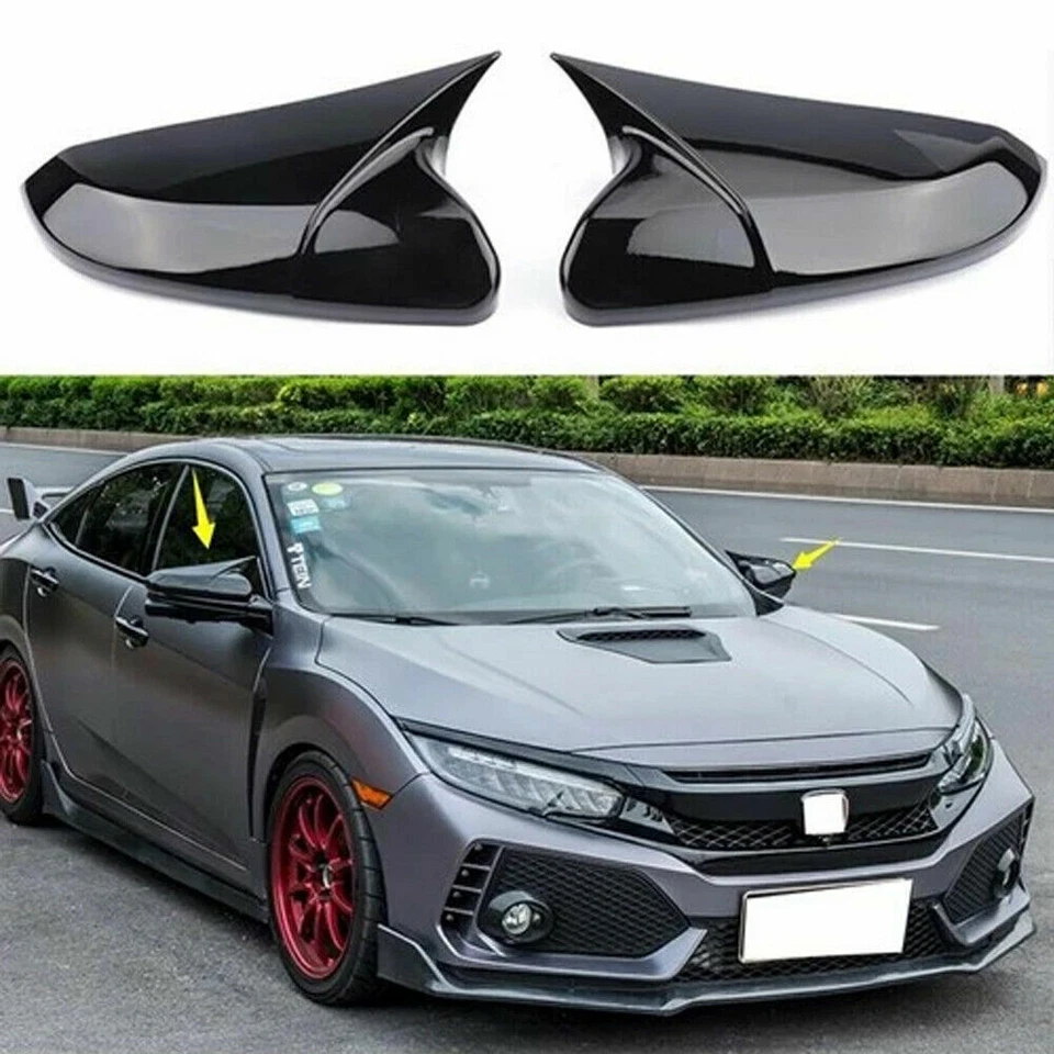 OX Horn Black Mirror Cover Caps Fits 20162021 Honda Civic Sedan Coupe Hatchback — 第 3/4 张图片