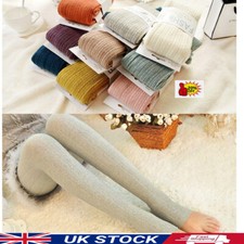 Yarn Knitted Footed Tights Woolen Winter Stretch Stockings Pantyhose  Women