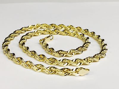 14k Solid Yellow Gold Diamond Cut Rope 