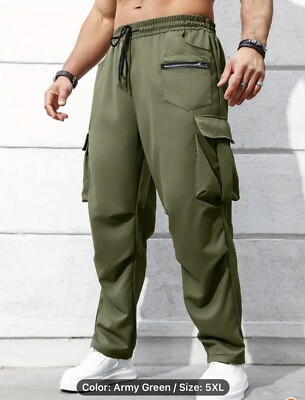 Men Size 5XL Army green Stylish Cargo Pants Baggy Trousers Loose Hip Hop  Pockets