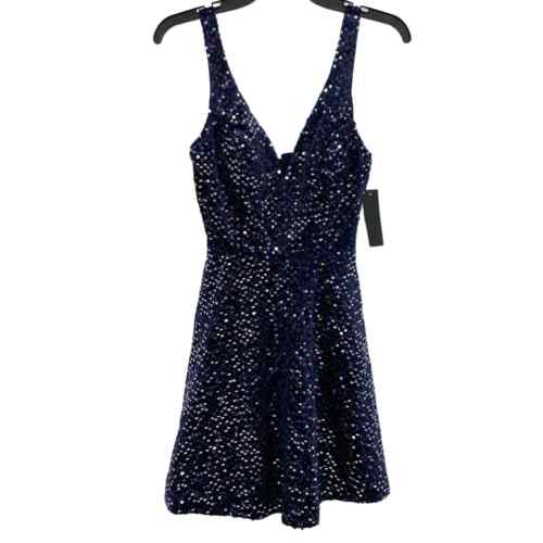 City Studio Womens Navy Velvet Sequined Cocktail and Party Dress Juniors NWT - Picture 1 of 12