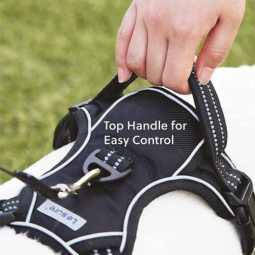 DOG HARNESS REFLECTIVE ADJUSTABLE DOG VEST with HANDLE Black Large 44-79 Pounds