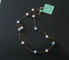 SJ Pearl Handcrafted Pearl and Aquamarine beads plated sterling Necklace 34” NWT