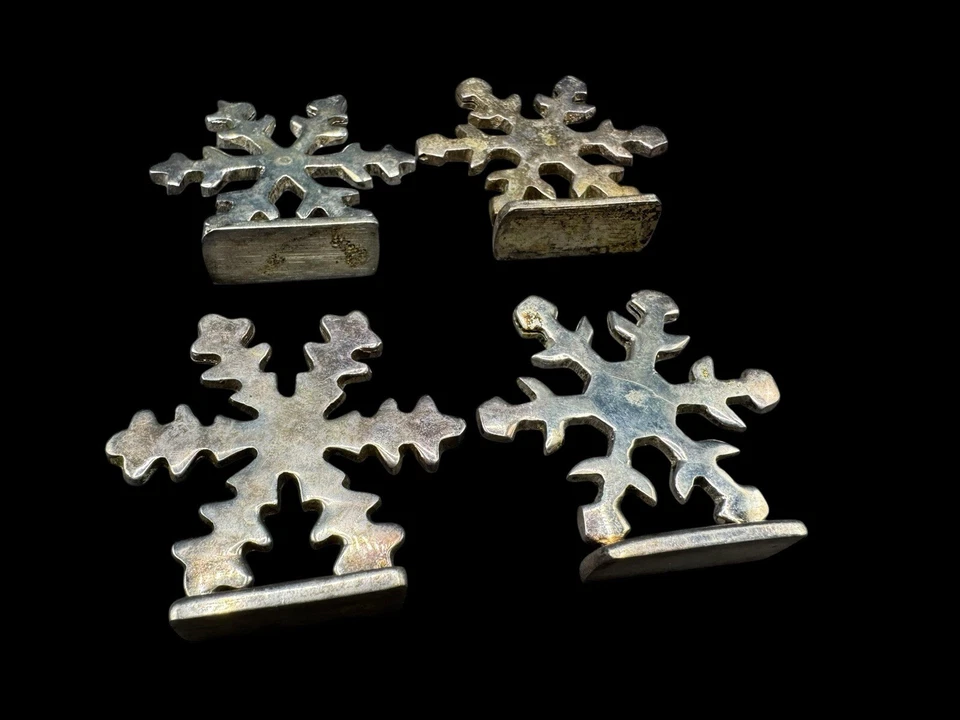 Vintage Snowflake Metal Name Card Holders Set 2" Silver - Image 2 of 4