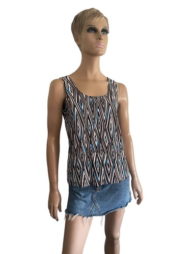 NWT Chico’s Travelers Geometric Brown White Blue Tank Shell Top - Sz 1 8/10 - Picture 4 of 5