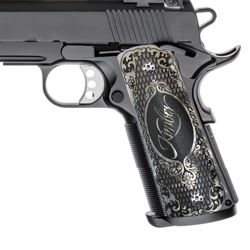 1911 Grips Ambi Cut Custom Gun Grips 1911 Full Size Grips Engraved Kimber Logo - Image 2 of 4