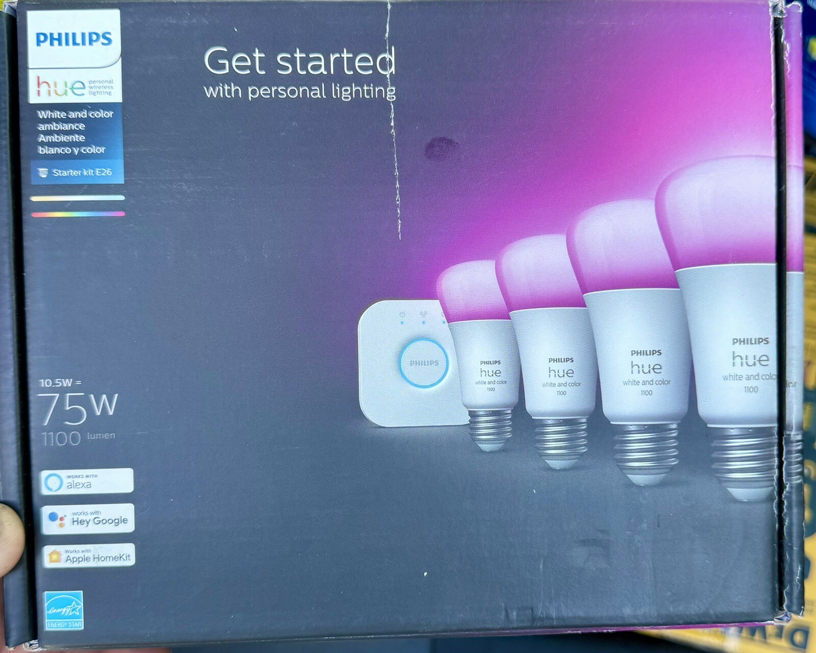 Philips Hue Smart Light Starter Kit - Includes (1) Bridge and (4) 75W, E26