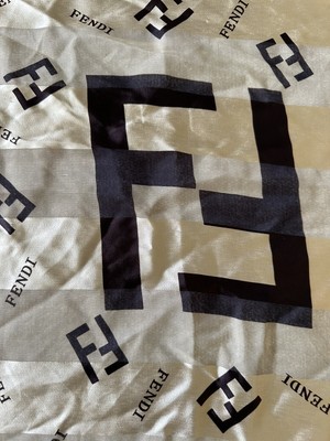 Vintage Fendi FF Logo Scarf Sheer Gold Stripe Large 37” Square 