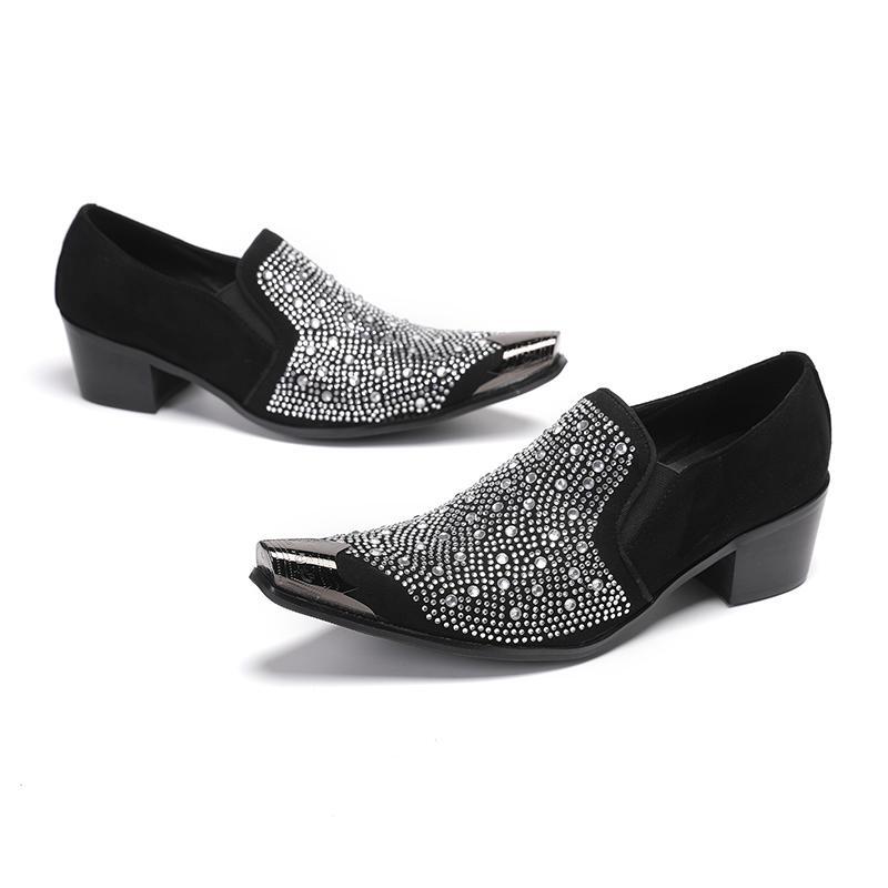 SAOLA Abito da uomo britannico punta quadrata tacco a blocco business strass scarpe da festa