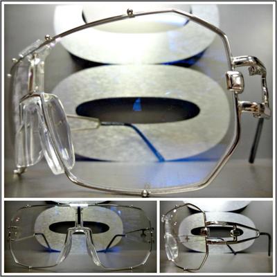 Occhiali Shield Retro Moderni SPEXX - Lenti Trasparenti, Montatura Metallo Argento, UV400