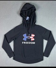 Under Armour Sweater Hoodie Womens Small Black Freedom USA Flag Hooded Pullover