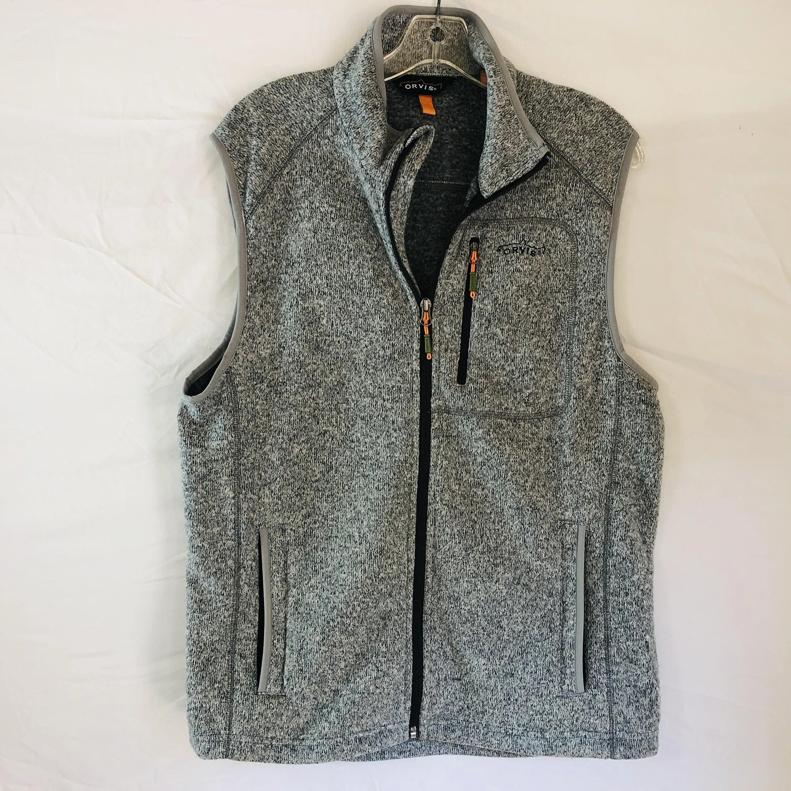Orvis Vest Mens Medium Gray Full Zip Fleece Sweater Outdoors Pocket Sleeveless