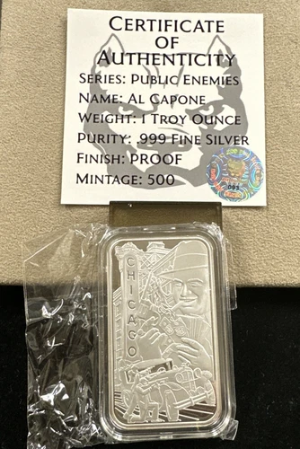 Pit Bullion Public Enemies AL CAPONE Chicago 1 oz Silver Art Bar w/COA