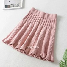Short Skirt for Women Knitted A-line Skirts Female High Waist Pleated Skirts