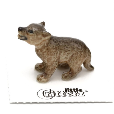 #ad Little Critterz Brown Wolf Cub Howling quot;Yelpquot; Miniature Porcelain Figurine $12.99