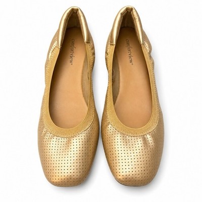 Comfortview Everleigh Flats W 9.5W Gold Metallic Wide Width Ballet Shoes NWOT