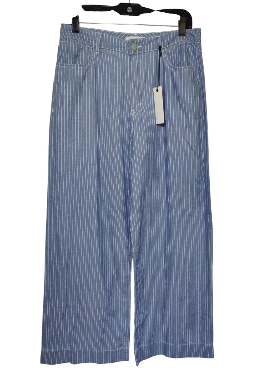 Habitual Blue White Pinstripe Wide Leg Lightweight Cotton Twill Pants 8 (29x28)