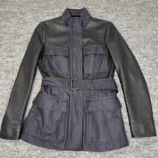 Theory Macaire Navy Leather Cotton Canvas Jac...