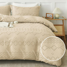 Boho Duvet Cover Set - Tufted Comforter Set with Boho Embroidery, All-Season Bed
