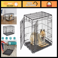 24" Folding Dog Crate for Small Breeds, Double Door, Divider Panel, Leak-Proof T