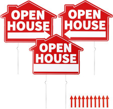 3 Pack Open House Yard Signs with Metal Stakes, Double Sided Estate Sale Signs w