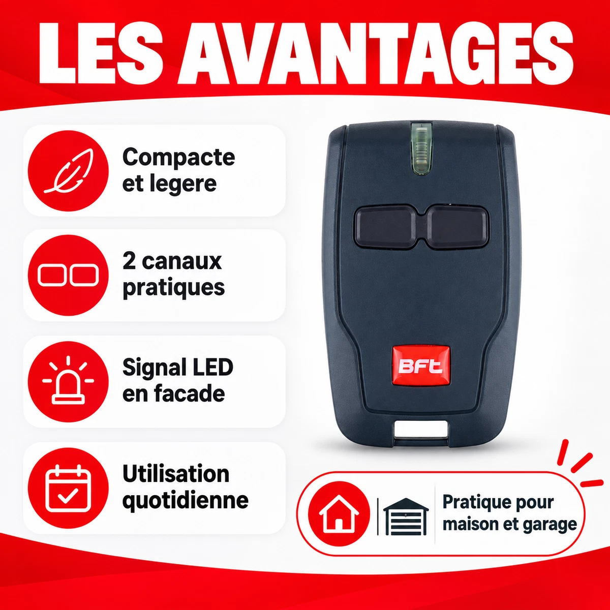 Lot de 2 Télécommandes BFT B RCB02 2 Boutons 433,92 MHz Portail Garage