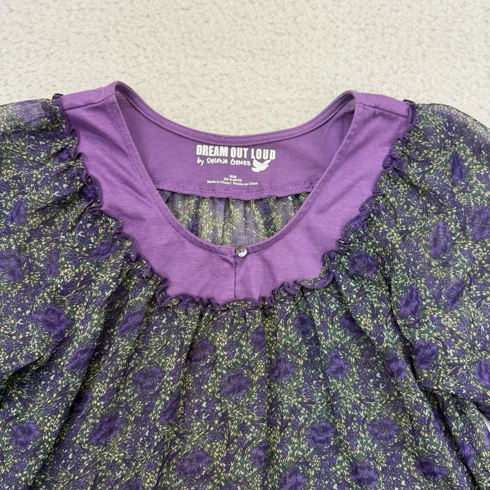 Camisa Dream Out Loud Selena Gomez Mujer Mediana M Púrpura Verde Floral Transparente Foto 3 de 4