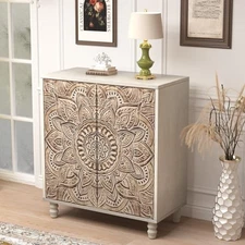  32" W Sideboard Buffet Cabinet with Storage, Accent 1 Piece Gray Lotus Pattern