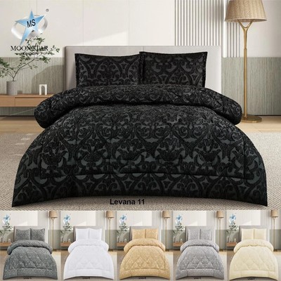 Gesteppte Geprägte Tagesdecke Überwurf Bettwäsche Set & Kissen 3 Stück Größe Double King