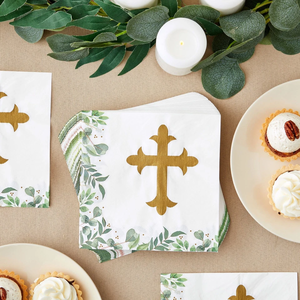 100 Piezas Servilletas Cruzadas para Bautismo, Primera Comunión, Bautizo, Pascua 6.5x6.5" Foto 2 de 4