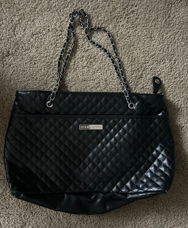 Hello Kitty Black Quilted Tote Bag with Chain Strap & Pink Lining – Sanrio - Image 2 of 4