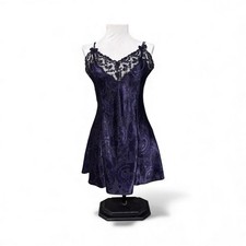Vintage Victoria's Secret Navy Blue Jacquard Lace Slip Chemise Dress Size M