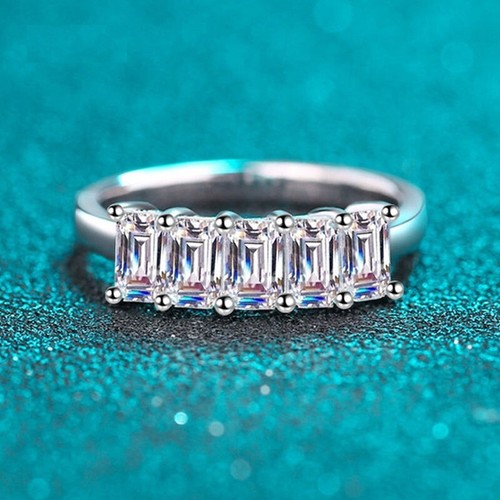 Wunderschöner 1 Karat Smaragdschliff Moissanit Verlobungsring 14K Weißgold vergoldet - Bild 1 von 6