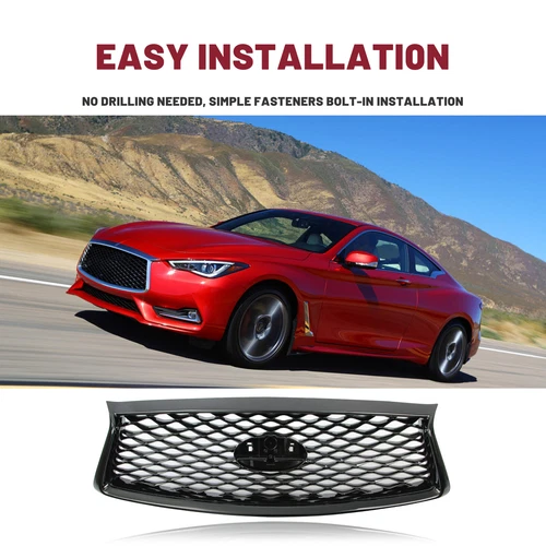 For Infiniti Q50 2018-2020 2021 Gloss Front Bumper Grill Upper Grille W/O Sensor - Picture 8 of 14