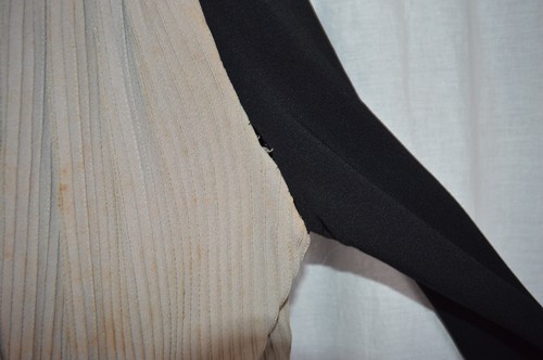 Vintage 1940s 1950s Beige Black Dress Celluloid Rhinestone Buttons Size Medium - Picture 7 of 9